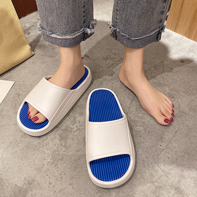 Rimocy Mix Color Women Beach Slippers Platform Open Toe Soft Bottom Sandals Slides Woman Summer Non-slip Bathroom Cloud Slippers