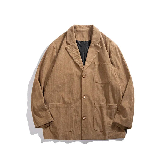 xiangtuibao Mens Corduroy Jackets Khaki Coffee Corduroy Blazer Japanese Streetwear Business Casual Suit Men Fashion Social Dress Clothing