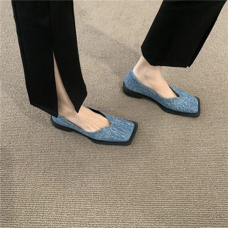 New Square Toe Flats Women Casual Shoes Fashion Design Black Flats Ladies Boat Shoes Blue Green Zebra Summer Loafers