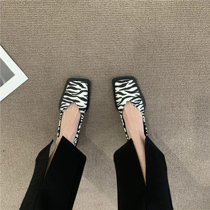 New Square Toe Flats Women Casual Shoes Fashion Design Black Flats Ladies Boat Shoes Blue Green Zebra Summer Loafers