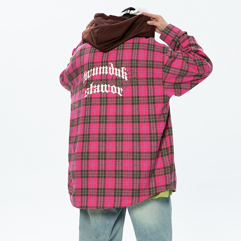 xiangtuibao Spring Summer Trendy Style Baggy Plaid Hooded Shirts Long Sleeve For Men Oversized Fashion Cardigan Blouse High Quality Harajuku