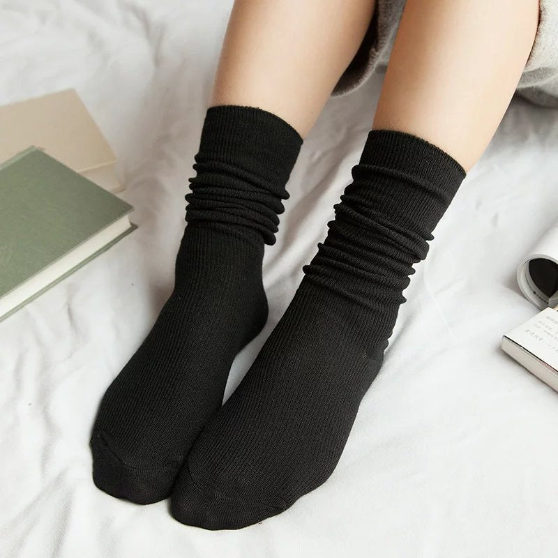 xiangtuibao CHAOZHU Japanese Classic Lolita Women Girls Loose Double Needle Combed Cotton Knitting Daily Rib Basic Socks 4 Seasons Fit Soft