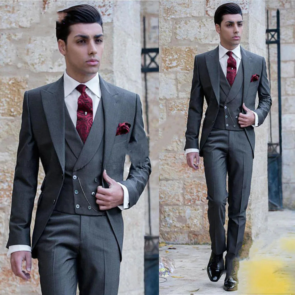 xiangtuibao Dark Grey Men Suit Slim Fit Smart Casual Business Formal Party Prom Blazer Jacket 3 Pieces Summer Wedding Groom Tuxedos 20