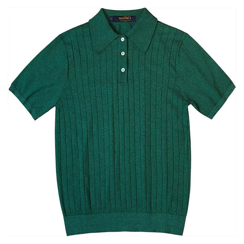 xiangtuibao Fashion Men Knit Polo Shirt Summer Short Sleeve Casual Strech Knitted Slim Tops Leisure Pure Color Button Lapel Men Polo T-shirt