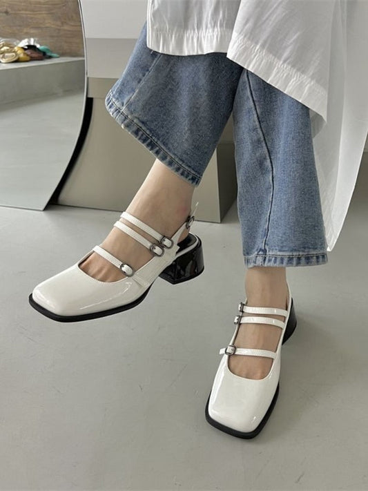 Korean Fashion Hollow Sandals Beach Party  Summer Elegant Casual Woman Shoes Ladies Non Slip Medium Heel Shoes Buckle Chic