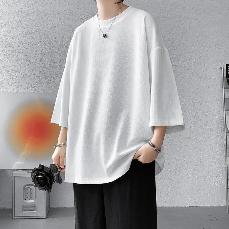 xiangtuibao High Quality Men Oversized Ice Silk T Shirts  Summer Mens Half Sleeve Fashions Harajuku T-Shirt Male Solid Simple Daily Tees