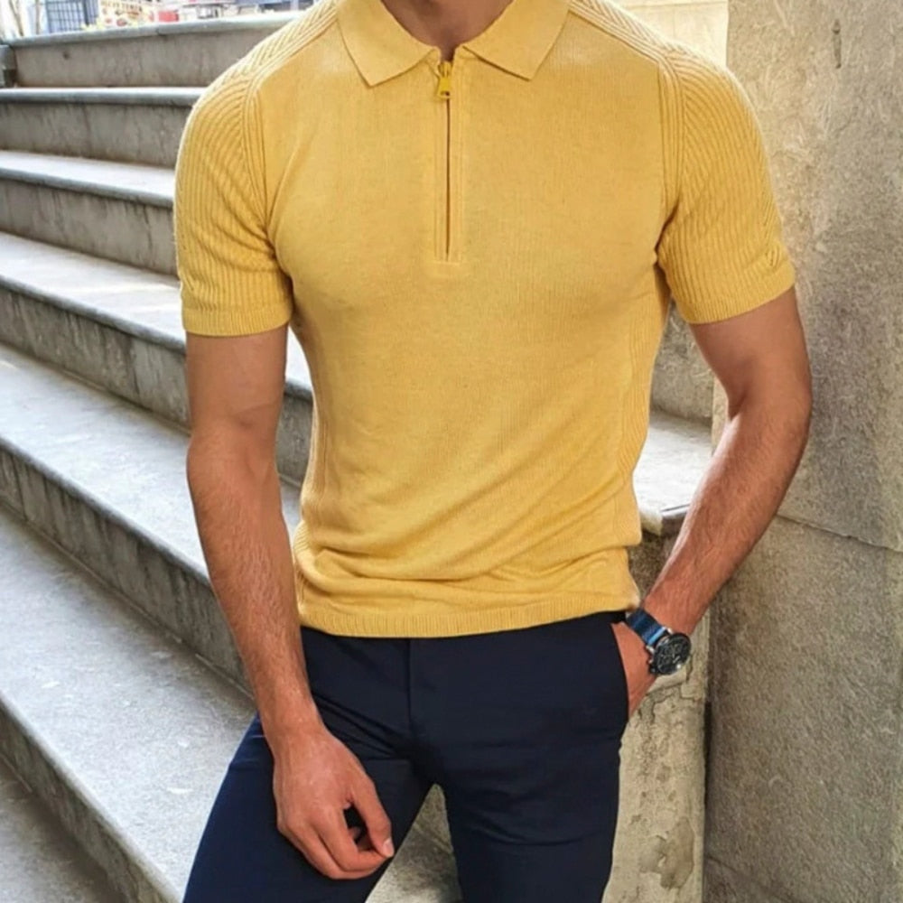 xiangtuibao Summer New Knitwear Men's T Shirts Slim Lapel Short-sleeved Polo Shirt Solid Color Casual Male Tops