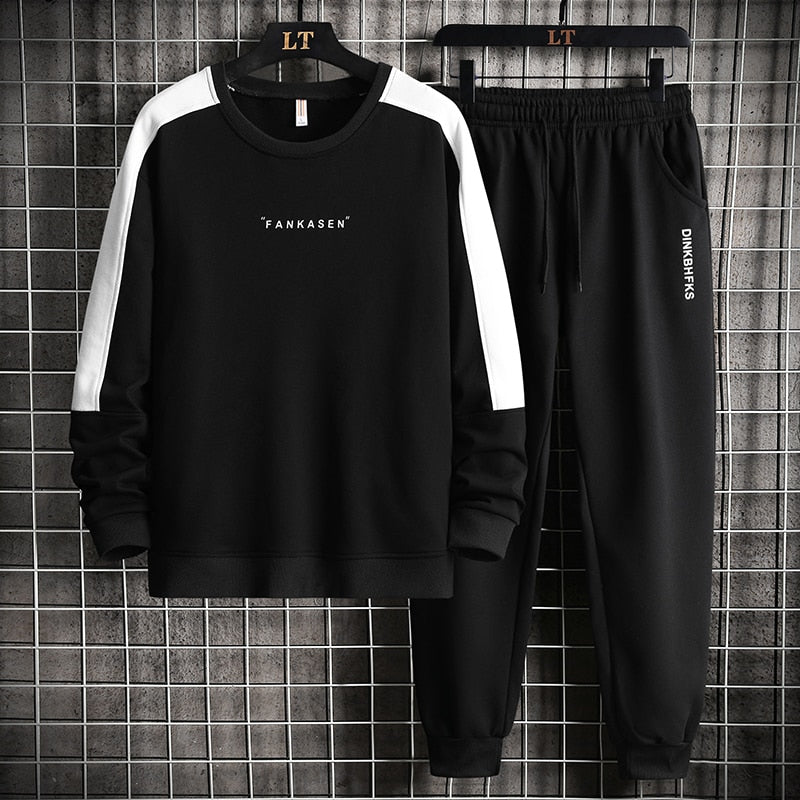 xiangtuibao Autumn Men Casual Sports Set Round Neck Tracksuit Fashion Sweatshirt and Sweatpants 2 Piece Sets Male Sportswear Outfit Set