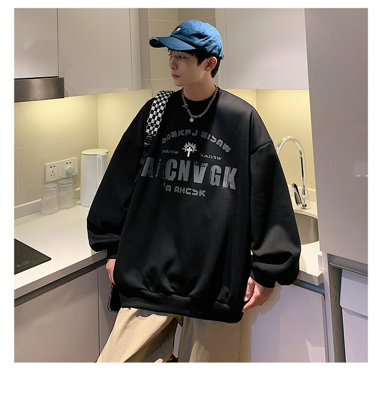xiangtuibao Oversize Hoodies Men Fashion New Loose Pullover O-neck Youthful Vitality Letter Print Long Sleeve Streetwear Tops S-3XL