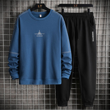 xiangtuibao Autumn Men Casual Sports Set Round Neck Tracksuit Fashion Sweatshirt and Sweatpants 2 Piece Sets Male Sportswear Outfit Set