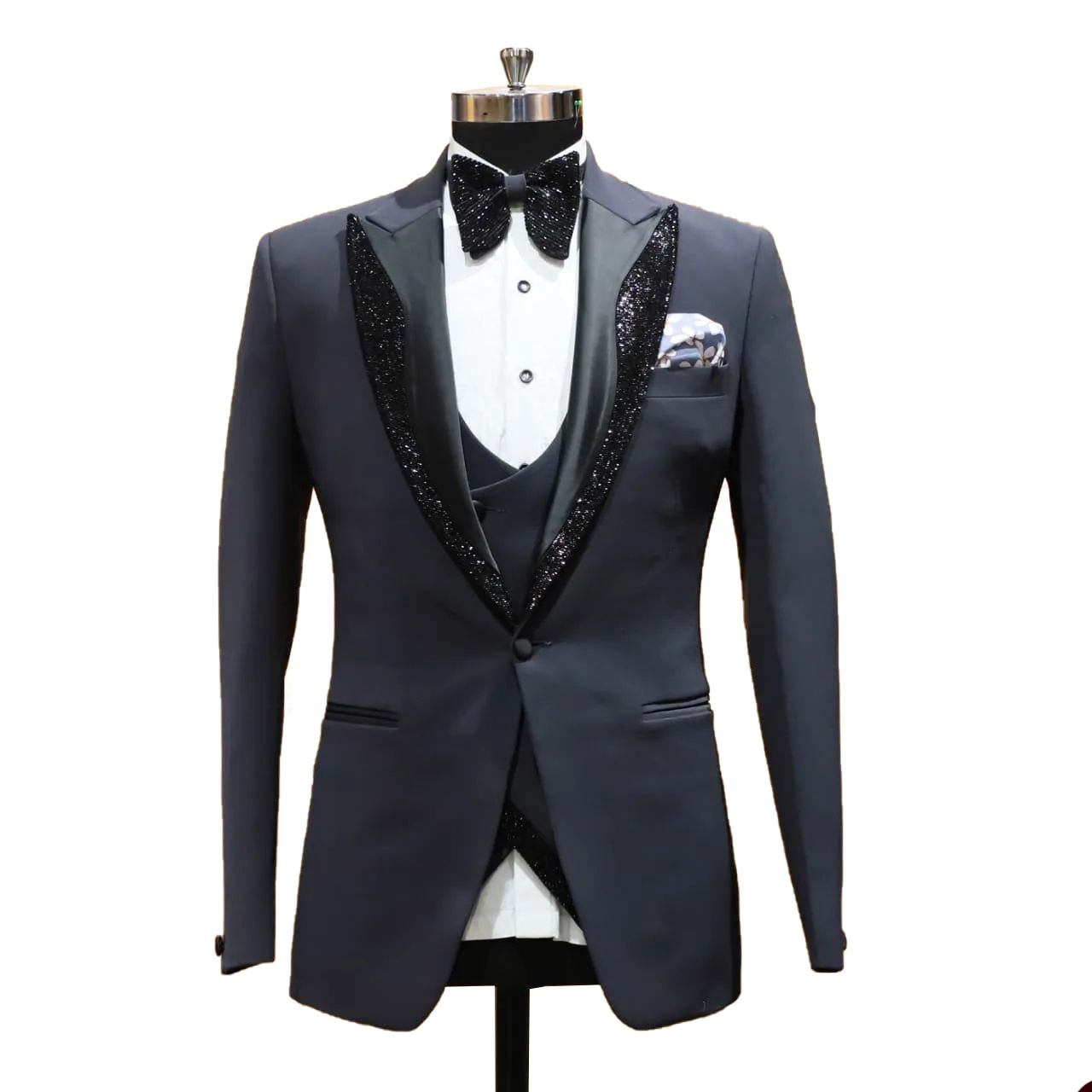 xiangtuibao Men's Suit 2 Pieces Blazer Vest One Button Peaked Satin Lapel Sequins Business Slim Fit Formal Work Wedding Groom Costume Homme