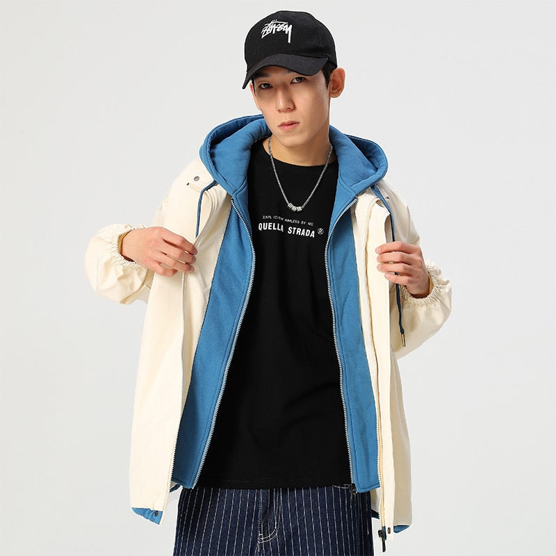 xiangtuibao Men's Spring Trendy Brand Hooded Jackets Street Style Fashion Vintage Tooling Coat Couple Harajuku Casual Men's Windbreaker