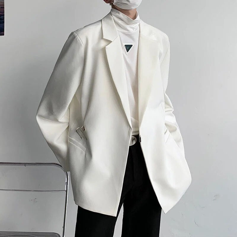 xiangtuibao Autumn Black White Blazer Men Fashion Society Mens Dress Jacket Korean Loose Casual Suit Jacket Men Office Formal Blazer M-XL