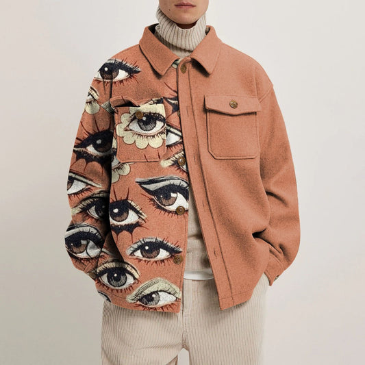 xiangtuibao Eyes Print Hipster Men Jackets Turn-down Collar Shirts Spring Autumn Fashion Cardigan Tops Casual Streetwear England Style