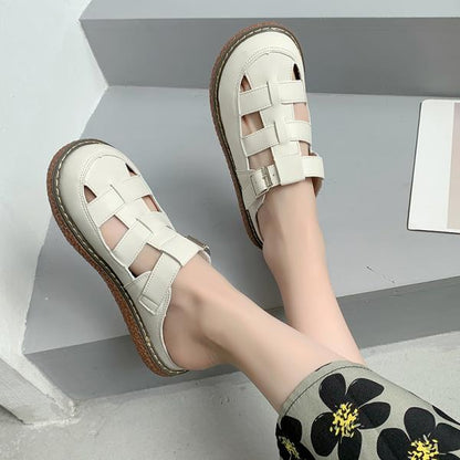 Female Shoes Low Cover Toe Slippers Casual Fretwork Heels Slides  Luxury Summer Flat Rubber PU Fretwork Heels Cover Toe Low