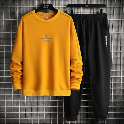 xiangtuibao Autumn Men Casual Sports Set Round Neck Tracksuit Fashion Sweatshirt and Sweatpants 2 Piece Sets Male Sportswear Outfit Set