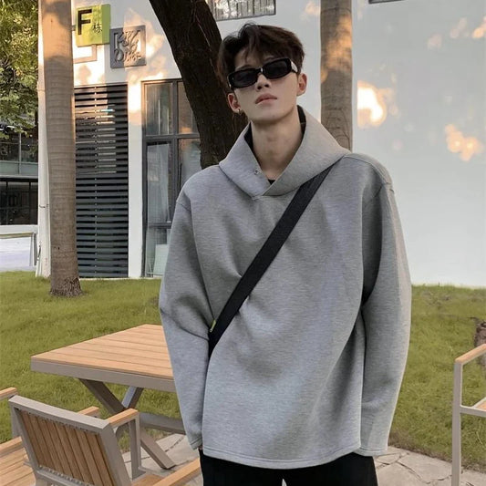 xiangtuibao -  Autumn Winter Solid Minimalist Gallery Hooded Sweatshirt Men's Loose Casual High Street Tops Men Hoodies Male Clothes