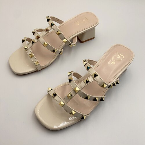 xiangtuibao Spring Thick Heel Sandals Middle Heel Back Empty Square Head All-match Fashion Slippers Shoes For Women