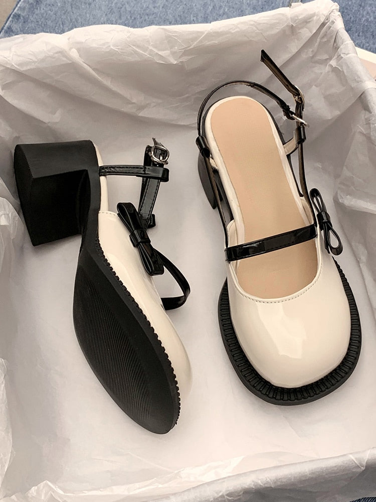 Mary Janes Platform Shoes Buckle Bow Round Toe Sweet Shoes Lolita Hollow Fairy Elegant Sandals Shoes Woman Casual  Summer