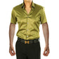 xiangtuibao Stylish Gold Silk Satin Shirt Men Chemise Homme Casual Short Sleeve Slim Fit Mens Dress Shirts Business Camisa Masculina
