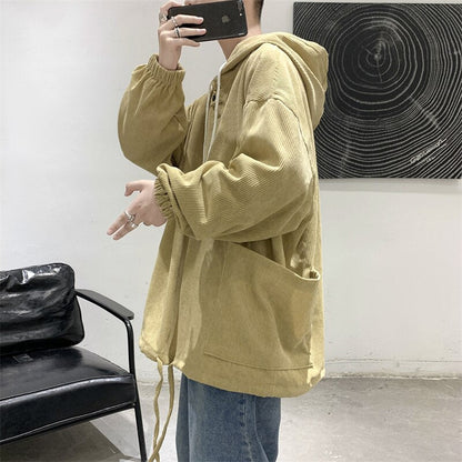 xiangtuibao Corduroy Hoodies Men Fashion Retro Pocket Hooded Sweatshirt Men Streetwear Hip-hop Loose Pullover Hoodie Mens Hoody M-2XL