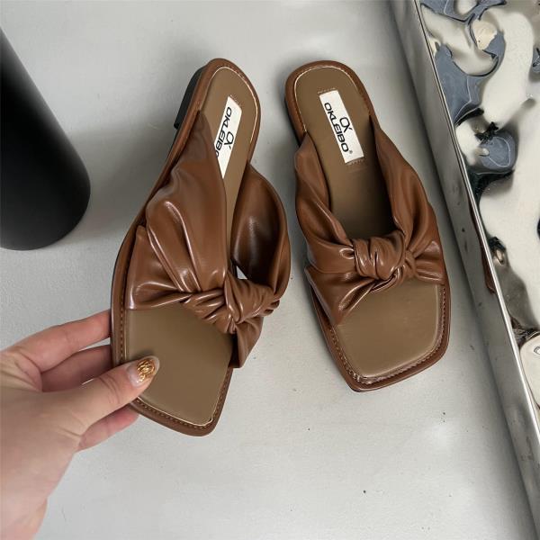 Beach Shoes Slippers Flat String Bead Slides Fashion Low Slipers Women Sabot Luxury Soft  Rubber Hoof Heels Scandals PU Fabr