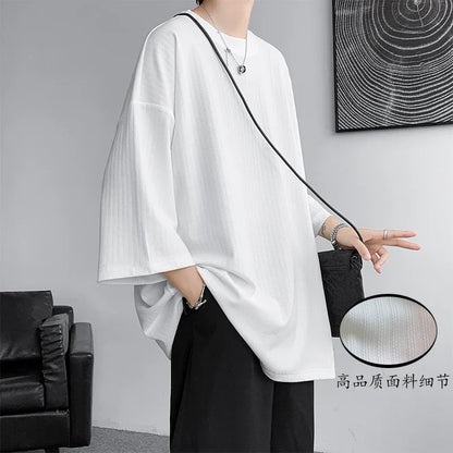 xiangtuibao High Quality Men Oversized Ice Silk T Shirts  Summer Mens Half Sleeve Fashions Harajuku T-Shirt Male Solid Simple Daily Tees