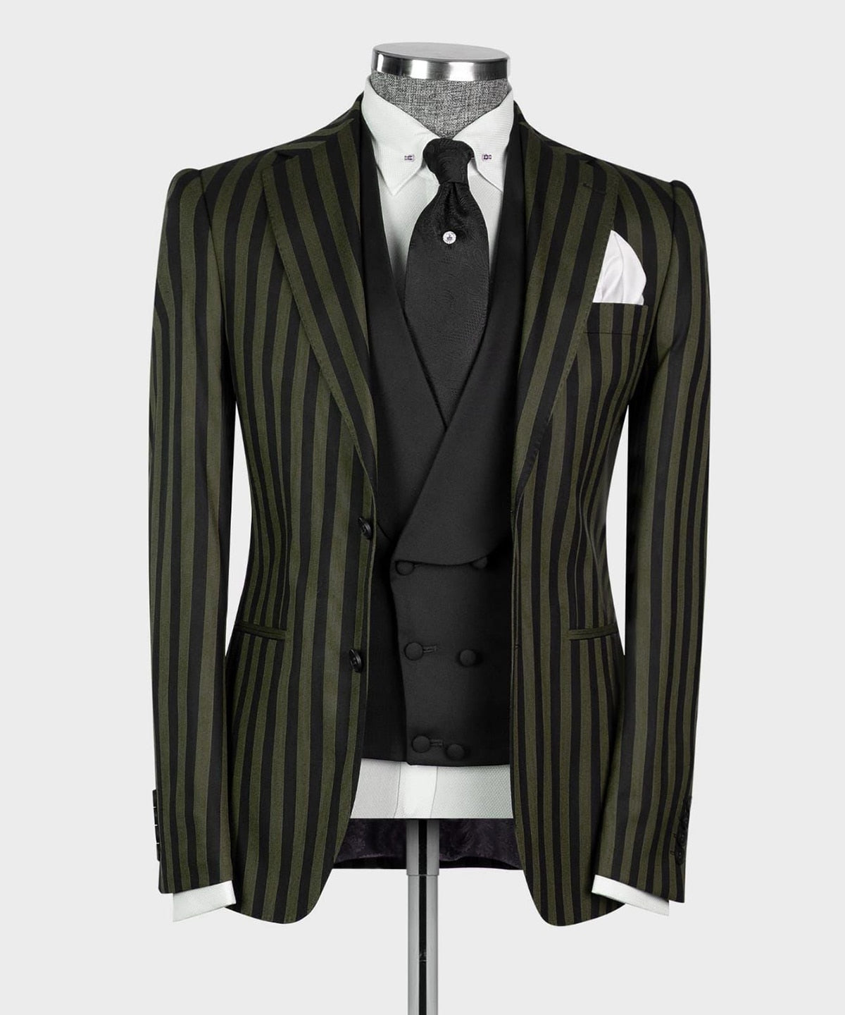 xiangtuibao Men's Suit 3 Pieces Blazer Vest Pants Peaked Lapel Single Breasted Tuxedo Wedding Groom Pinstripes Formal Tailored Costume Homme