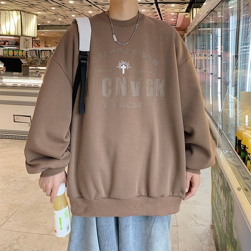 xiangtuibao Oversize Hoodies Men Fashion New Loose Pullover O-neck Youthful Vitality Letter Print Long Sleeve Streetwear Tops S-3XL