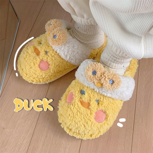 xiangtuibao Cute Fuzzy Duck Slippers Women Fluffy Furry Slippers Winter Warm Plush Slides Indoor Slippers Girls Kawaii Shoes