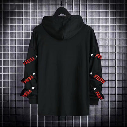 xiangtuibao Men's Hoodies Sweatshirt Autumn Casual Black Techwear Hip Hop Harajuku Hoodie Men Ribbons Patchwork Japanese Streetwear Darkwear