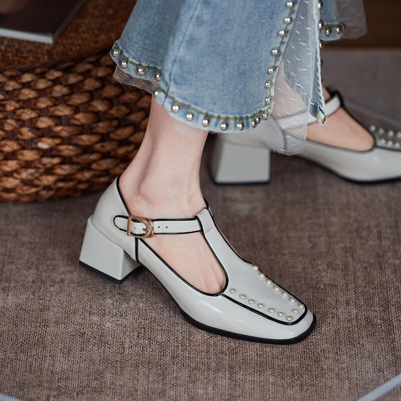 xiangtuibao Women's Sandals Everyday Casual Work Comfortable Soft Leather Women's Shoes Fashion Thong Shoes with Skirts Mary Jane Shoes