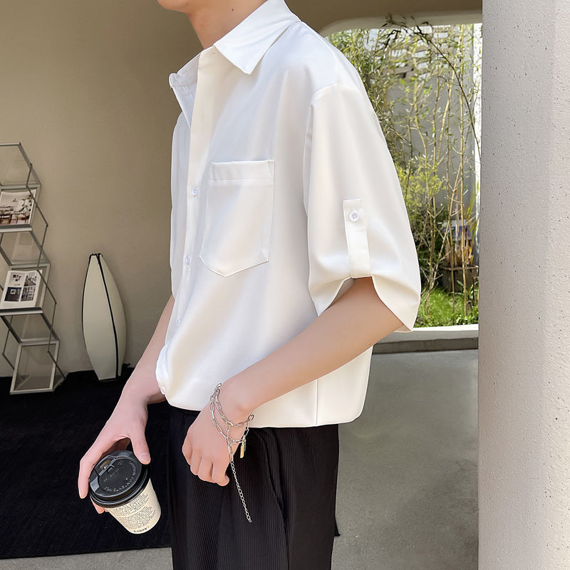 xiangtuibao Summer New Korean Fashion Ice Silk Short Sleeve Shirt Men Half-sleeved Lapel Solid Color Casual High Quality Shirts for Men