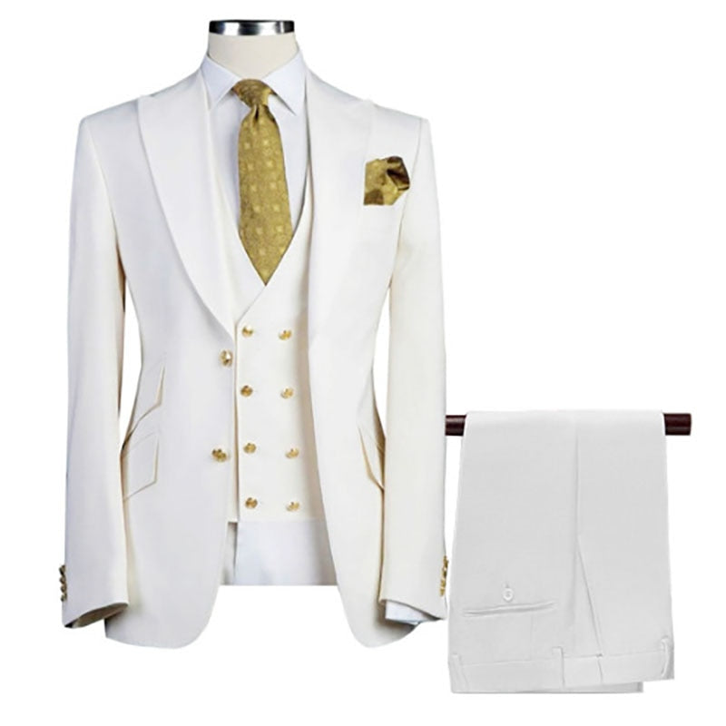 xiangtuibao Men Suit Blazer White Black Royal Blue Wedding Outfits Double Breasted Peaked Lapel Jacket Pants Vest Three Piece Slim Fit