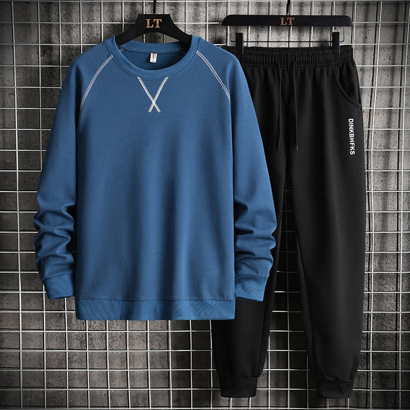 xiangtuibao Autumn Men Casual Sports Set Round Neck Tracksuit Fashion Sweatshirt and Sweatpants 2 Piece Sets Male Sportswear Outfit Set