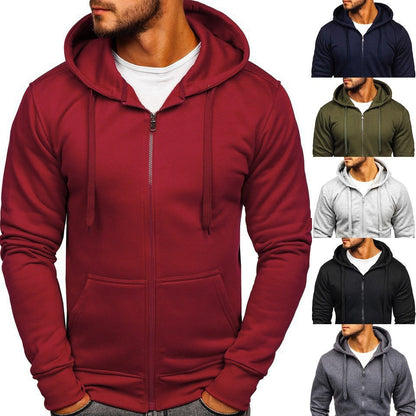 xiangtuibao Men's Solid Color Zipper Hooded Sweater Jacket for Autumn Casual Hoodie Coat with Fleece Lining Hoodies & Sweatshirts