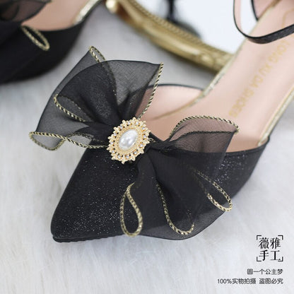 xiangtuibao French Girl Butterfly Multicolor Lace Bowknot Pearl Sequin Lolita Shoes Pointed Sandals High Heel Victoria Tea Party Cosplay Lol