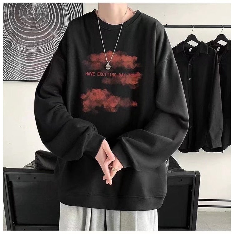 xiangtuibao M-8XL 5 Color Sweatshirts  Men's Fashion tie-dye clouds Printed O-neck Sweater for Men's Loose Hip-Hop Long-sleeved Sweater