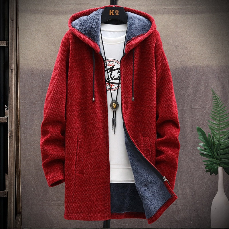 xiangtuibao Men's Winter Thicken Sweatercoat Fleece Cardigan Jacket Male Slim Sweaters Long Hooded Sweater Warm Outwear Coats Plus Size 4XL