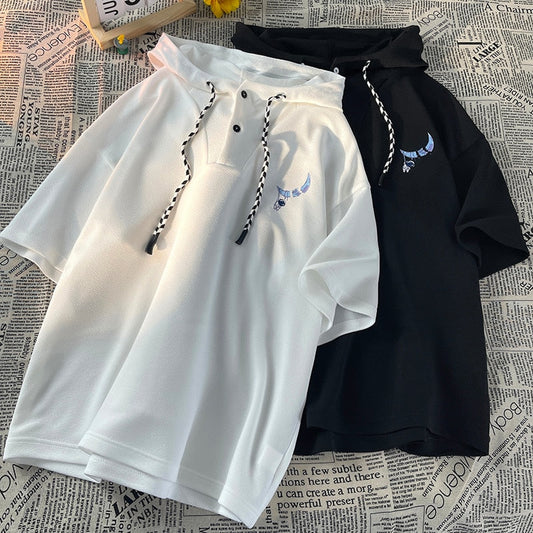 xiangtuibao New Fashion Half Sleeve Lace Up Hoodies Astronaut Print T-shirt Casual Unisex Tops Men Sweatshirts Big Size