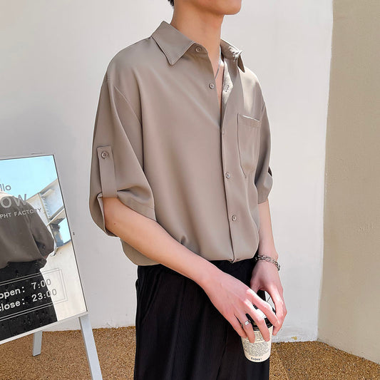 xiangtuibao Summer New Korean Fashion Ice Silk Short Sleeve Shirt Men Half-sleeved Lapel Solid Color Casual High Quality Shirts for Men