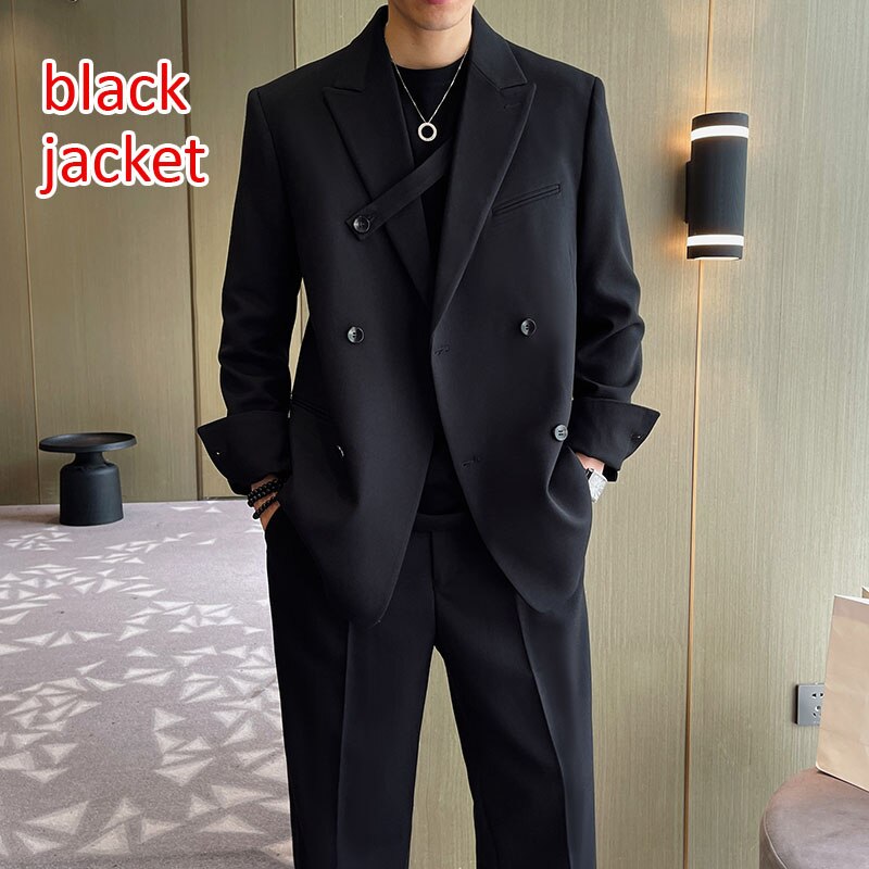 xiangtuibao Men Fashion Casual Double Breasted Loose Casual Suits Blazer Wide Leg Pant Male Wedding Business Dress Suits Coat Trousers