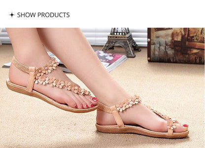 xiangtuibao Summer Women's Sandals Beach Shoes Slip On For Ladies Bohemia Flower Solid Fashion Outdoor Flat Sandals