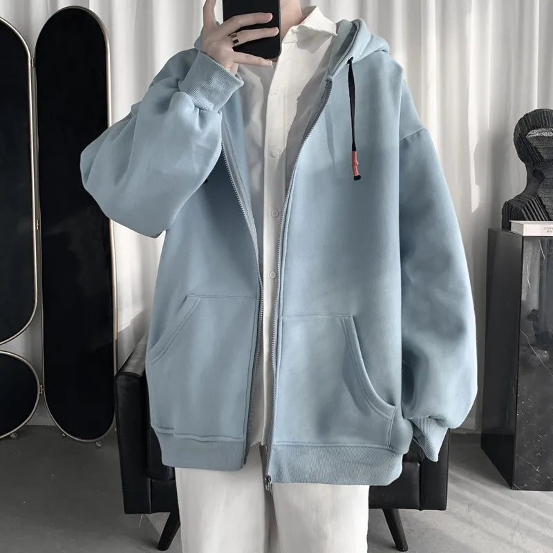 xiangtuibao Spring Trend Japanese Oversized Casual Zipper Hoodies Retro Solid Color Streetwear Men Harajuku Loose Casual Fashion Jackets