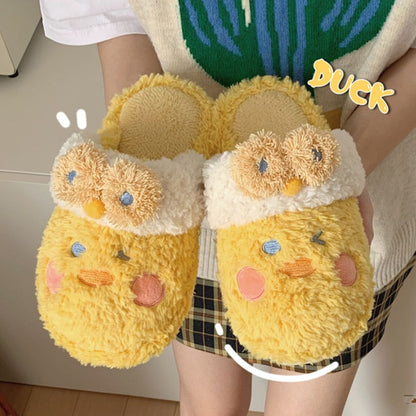 xiangtuibao Cute Fuzzy Duck Slippers Women Fluffy Furry Slippers Winter Warm Plush Slides Indoor Slippers Girls Kawaii Shoes