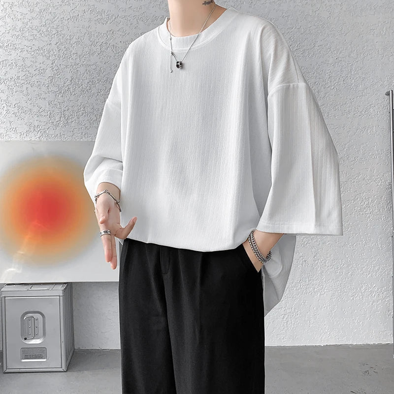 xiangtuibao High Quality Men Oversized Ice Silk T Shirts  Summer Mens Half Sleeve Fashions Harajuku T-Shirt Male Solid Simple Daily Tees