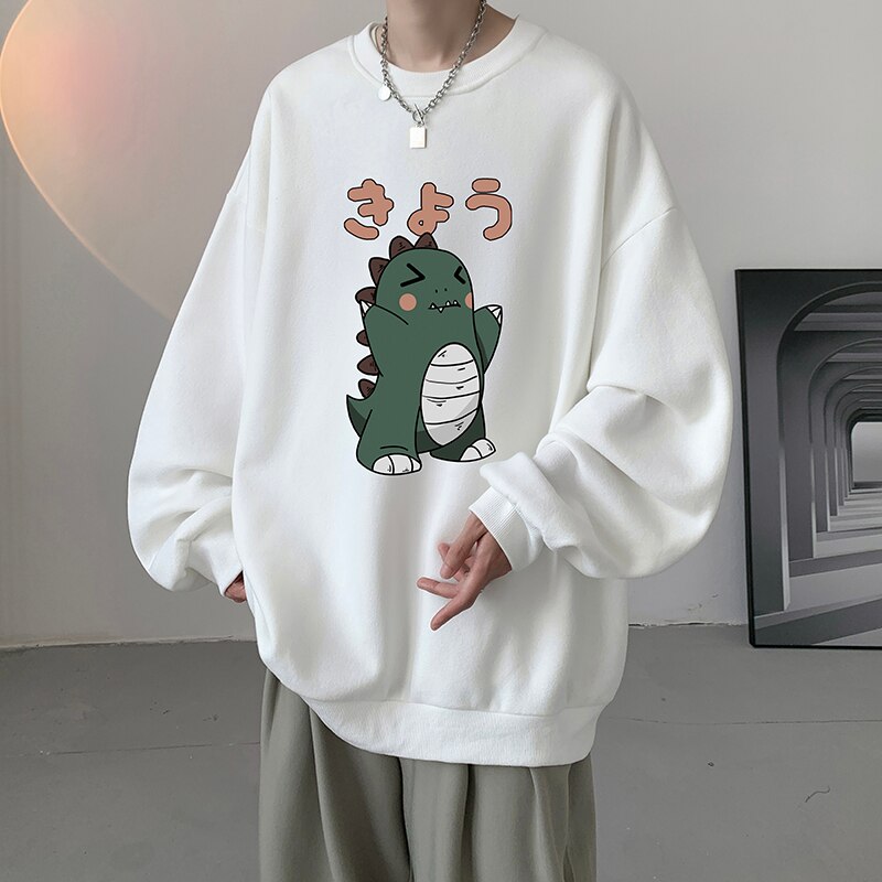 xiangtuibao Men's Oversized Hoodie Off White Autumn Hoodies Oversize for Men Funny  Dinosaur Print 5XL Man Casual Wear Hoody Male Sweatshirt