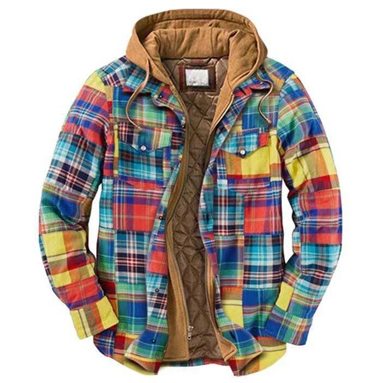 xiangtuibao Men Plaid Shirts Coats Winter Jackets Harajuku Hooded Zipper Long Sleeve Basic Casual Shirts Jackets European Style Size S-5XL