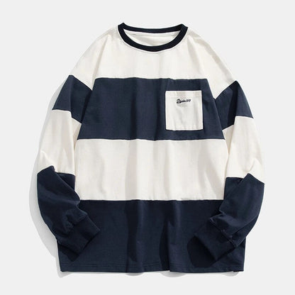 xiangtuibao Men Striped Hoodies Oversized Sweatshirt Harajuku Pullovers Neutral Korean Fashion Couples Matching Pocket Long Sleeve Tops