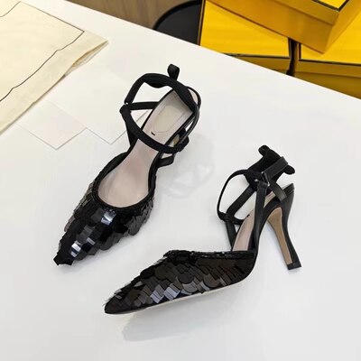 xiangtuibao Brand Pink Sequin Sandals Luxury Leather Pointed Toe High Heels Metal Strange Style Heel Runway Pumps Banquet Party Shoes Women